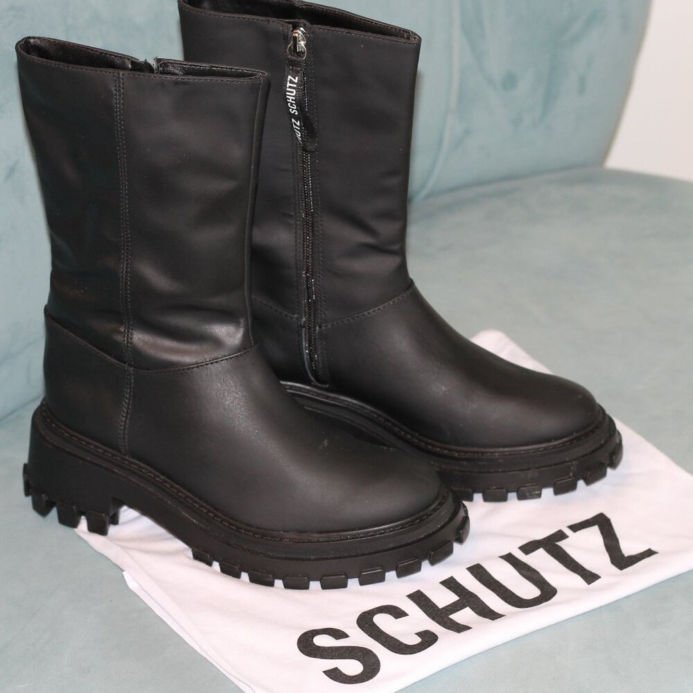 Schutz Black Lug Zip Up Boots